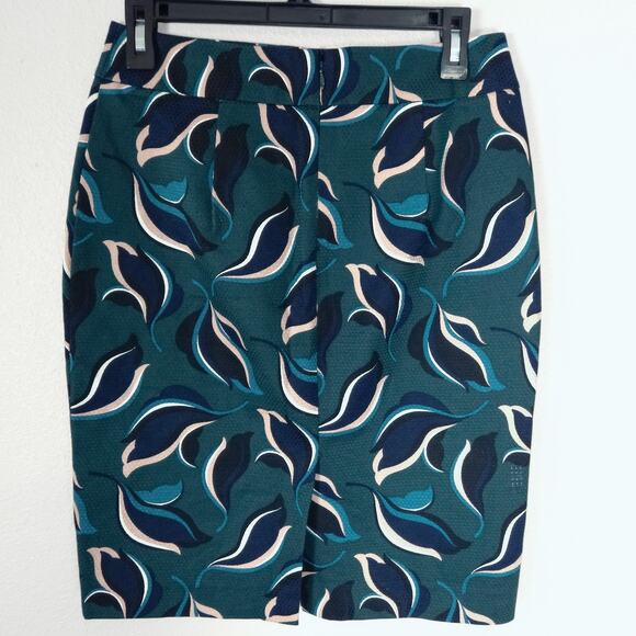 Ann Taylor Factory Pencil Skirt Blue Bold Print Size 0 Office Chic - Picture 2 of 8